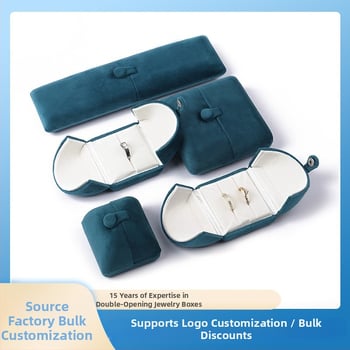 Velvētā divkārši atveramā gredzenukaste, juvelierizstrādājumu iepakojums, plastmasas iekšpuse ar flaneli, Ruibang