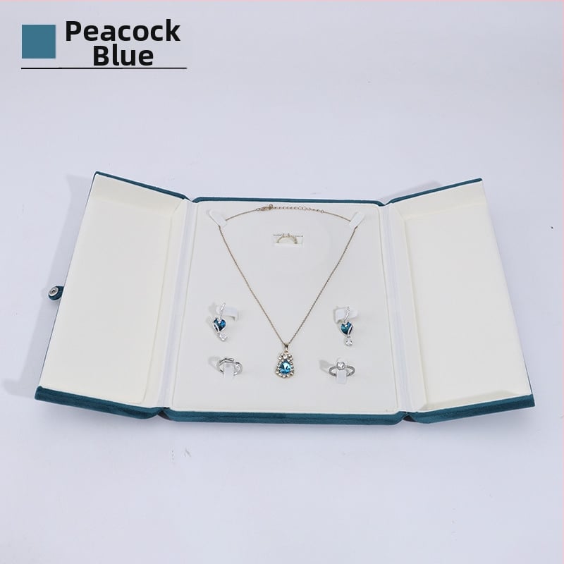 Velvētā divkārši atveramā gredzenukaste, juvelierizstrādājumu iepakojums, plastmasas iekšpuse ar flaneli, Ruibang