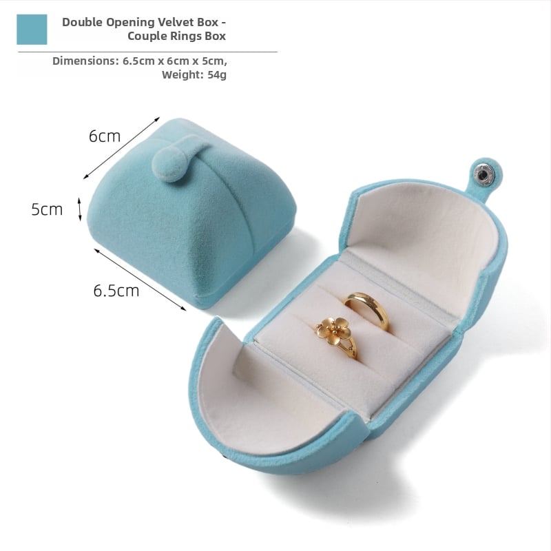 Velvētā divkārši atveramā gredzenukaste, juvelierizstrādājumu iepakojums, plastmasas iekšpuse ar flaneli, Ruibang
