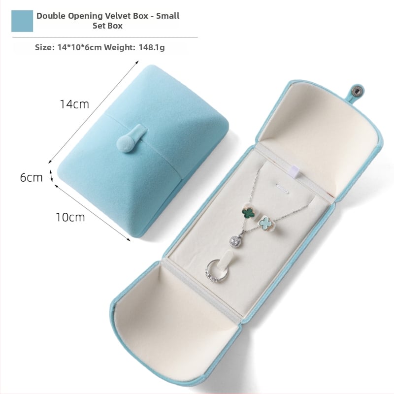 Velvētā divkārši atveramā gredzenukaste, juvelierizstrādājumu iepakojums, plastmasas iekšpuse ar flaneli, Ruibang