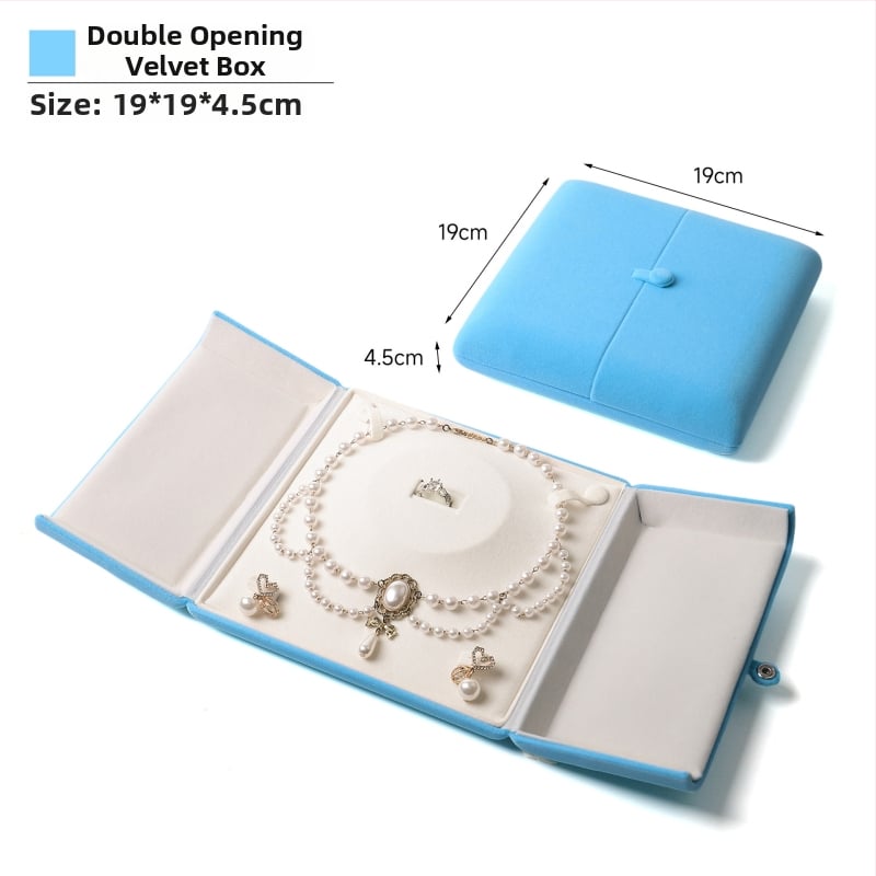 Velvētā divkārši atveramā gredzenukaste, juvelierizstrādājumu iepakojums, plastmasas iekšpuse ar flaneli, Ruibang