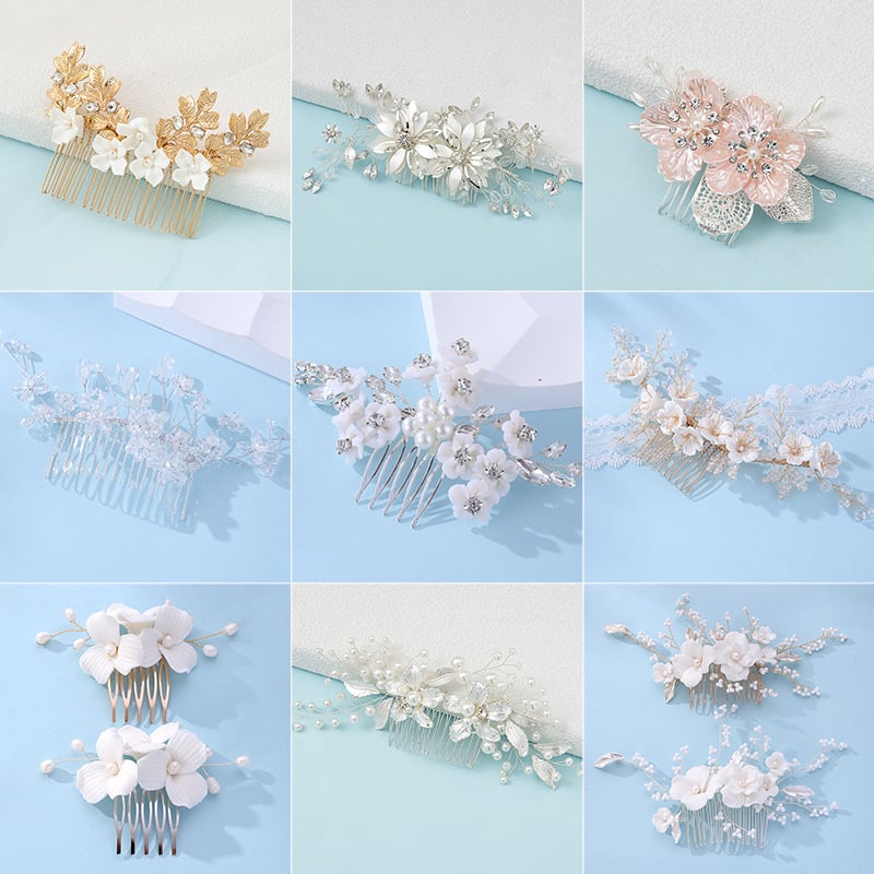 Щипка за коса във форма на цвете от сплав с перли и кристали, електроплатена ръчна изработка, подходяща за сватба