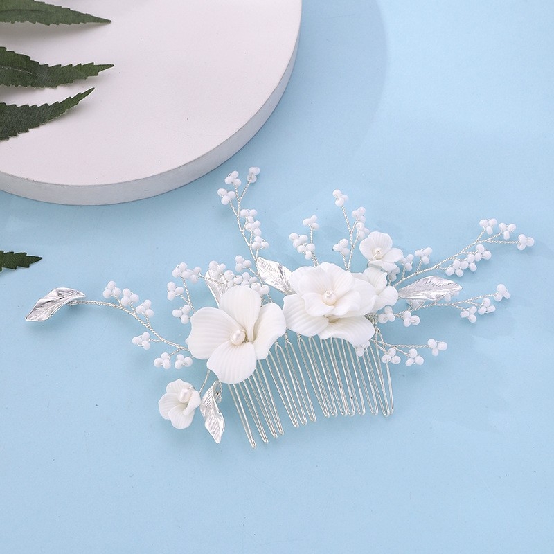 Щипка за коса във форма на цвете от сплав с перли и кристали, електроплатена ръчна изработка, подходяща за сватба
