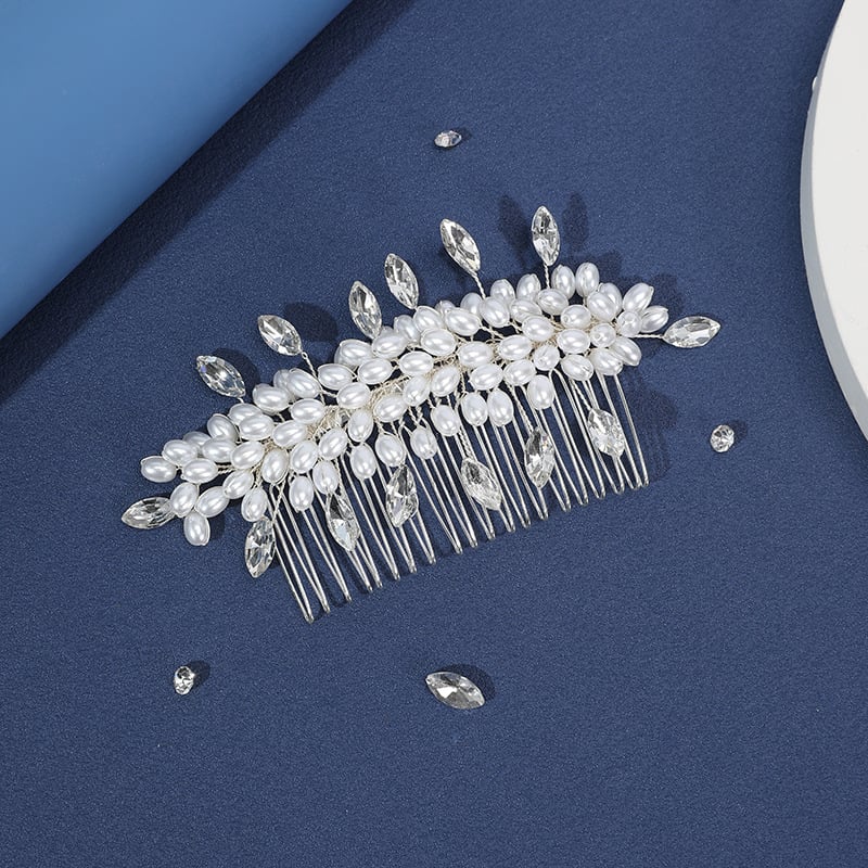 Щипка за коса във форма на цвете от сплав с перли и кристали, електроплатена ръчна изработка, подходяща за сватба