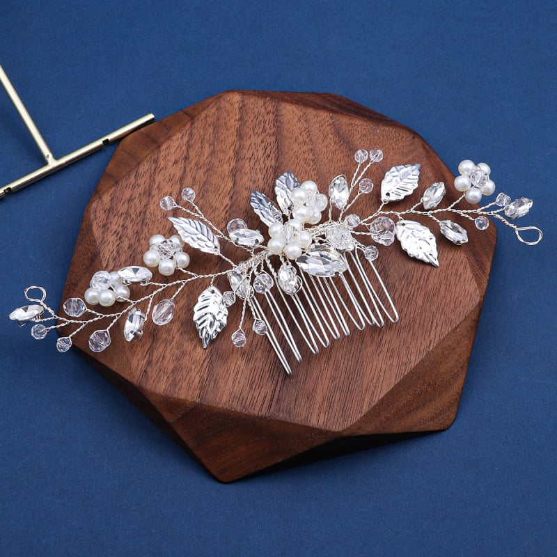 Щипка за коса във форма на цвете от сплав с перли и кристали, електроплатена ръчна изработка, подходяща за сватба