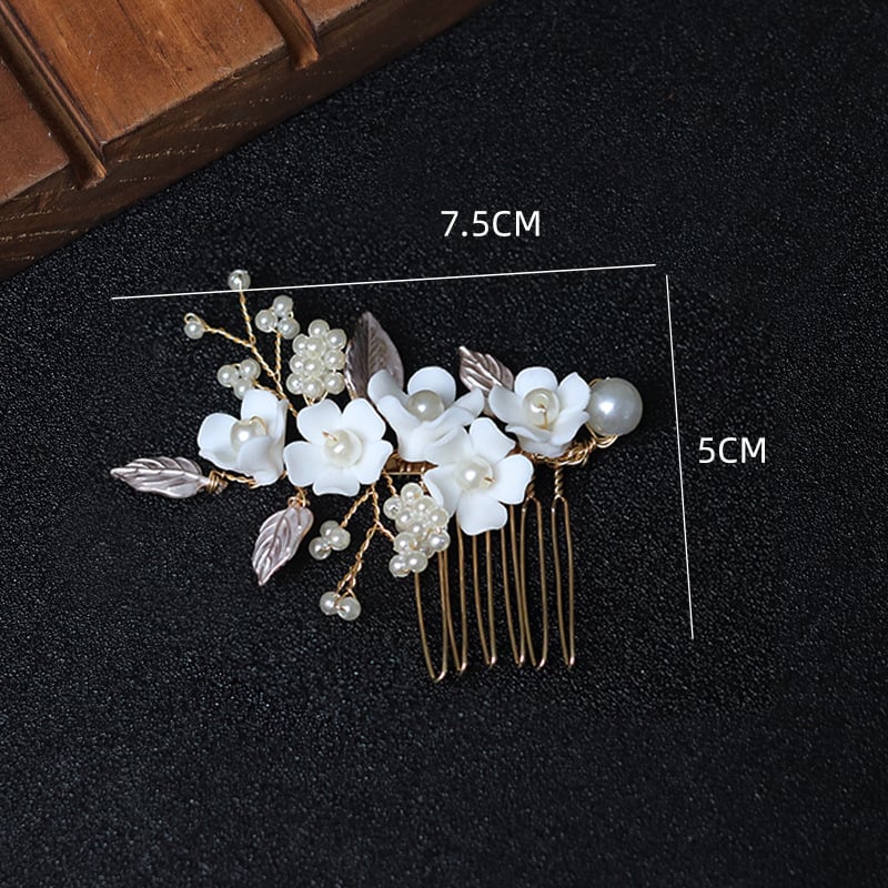 Щипка за коса във форма на цвете от сплав с перли и кристали, електроплатена ръчна изработка, подходяща за сватба