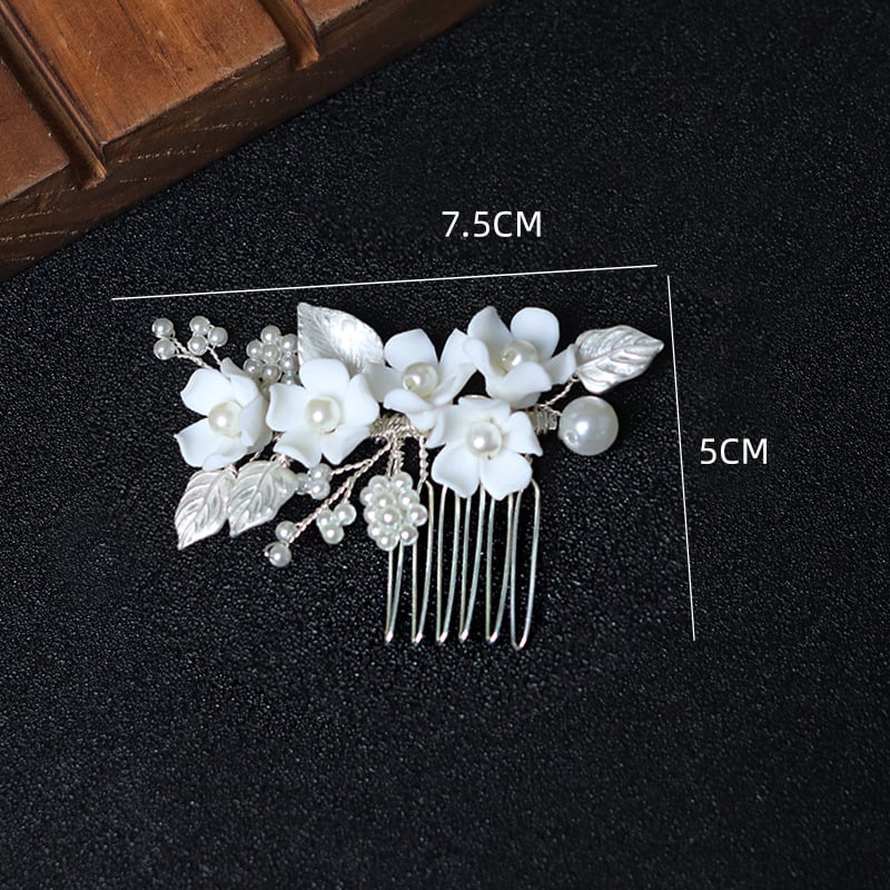 Щипка за коса във форма на цвете от сплав с перли и кристали, електроплатена ръчна изработка, подходяща за сватба