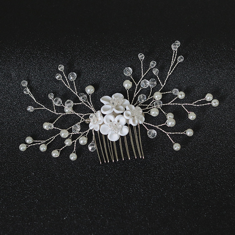 Щипка за коса във форма на цвете от сплав с перли и кристали, електроплатена ръчна изработка, подходяща за сватба