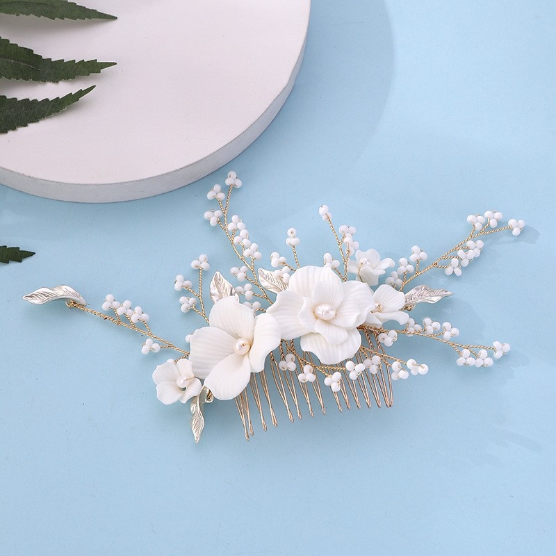 Щипка за коса във форма на цвете от сплав с перли и кристали, електроплатена ръчна изработка, подходяща за сватба
