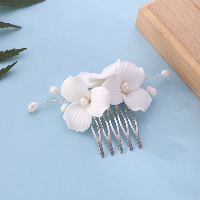 Щипка за коса във форма на цвете от сплав с перли и кристали, електроплатена ръчна изработка, подходяща за сватба