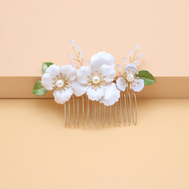 Щипка за коса във форма на цвете от сплав с перли и кристали, електроплатена ръчна изработка, подходяща за сватба