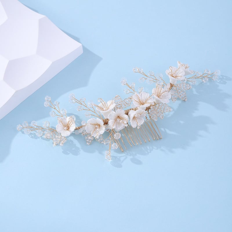 Щипка за коса във форма на цвете от сплав с перли и кристали, електроплатена ръчна изработка, подходяща за сватба
