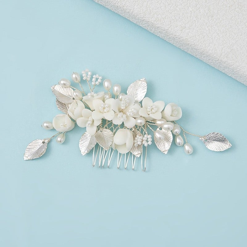 Щипка за коса във форма на цвете от сплав с перли и кристали, електроплатена ръчна изработка, подходяща за сватба