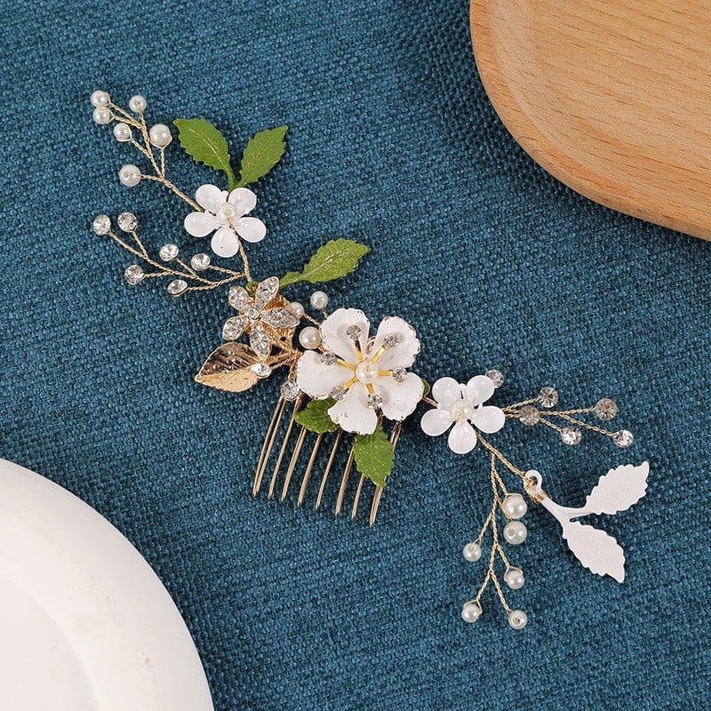 Щипка за коса във форма на цвете от сплав с перли и кристали, електроплатена ръчна изработка, подходяща за сватба