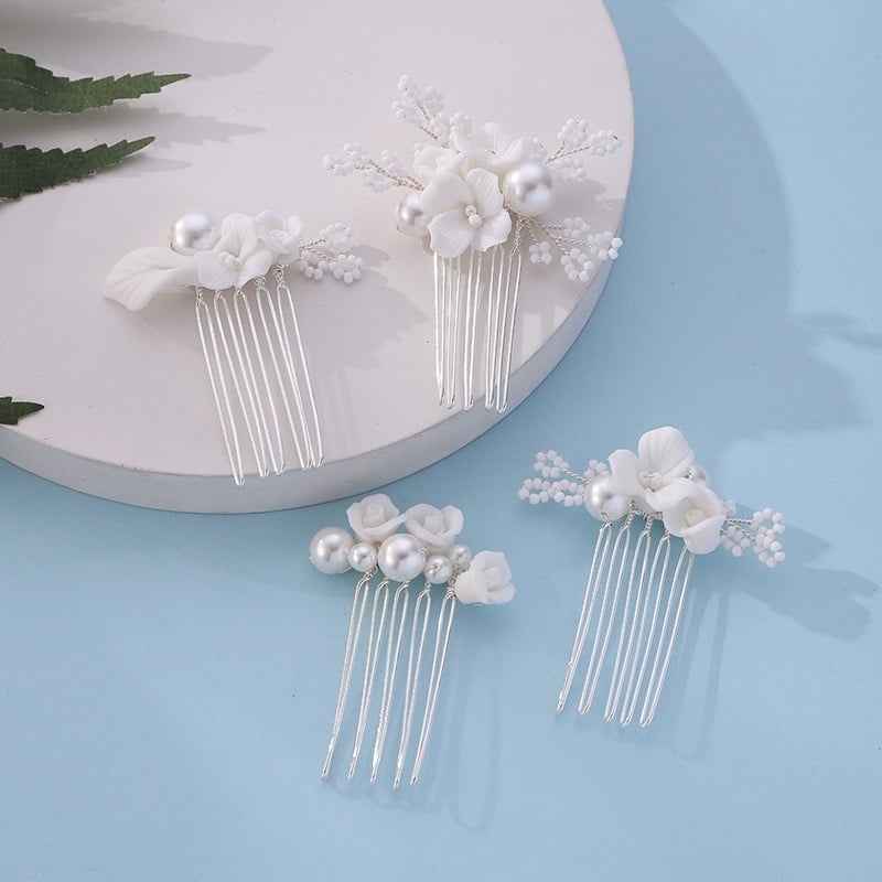 Щипка за коса във форма на цвете от сплав с перли и кристали, електроплатена ръчна изработка, подходяща за сватба