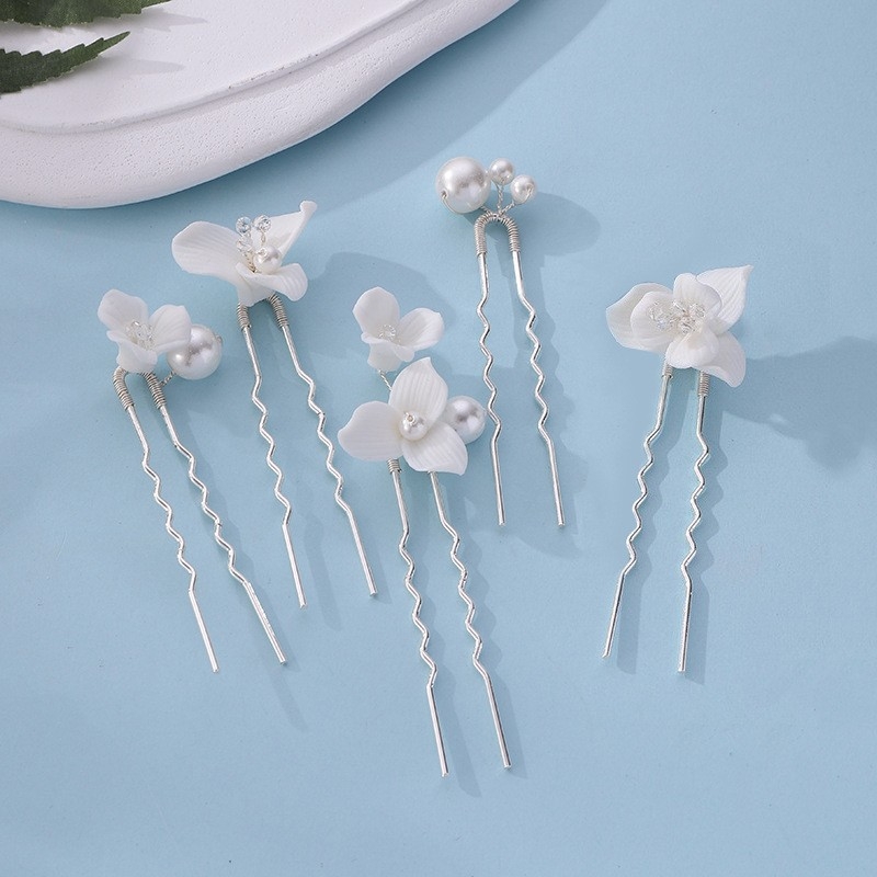 Щипка за коса във форма на цвете от сплав с перли и кристали, електроплатена ръчна изработка, подходяща за сватба