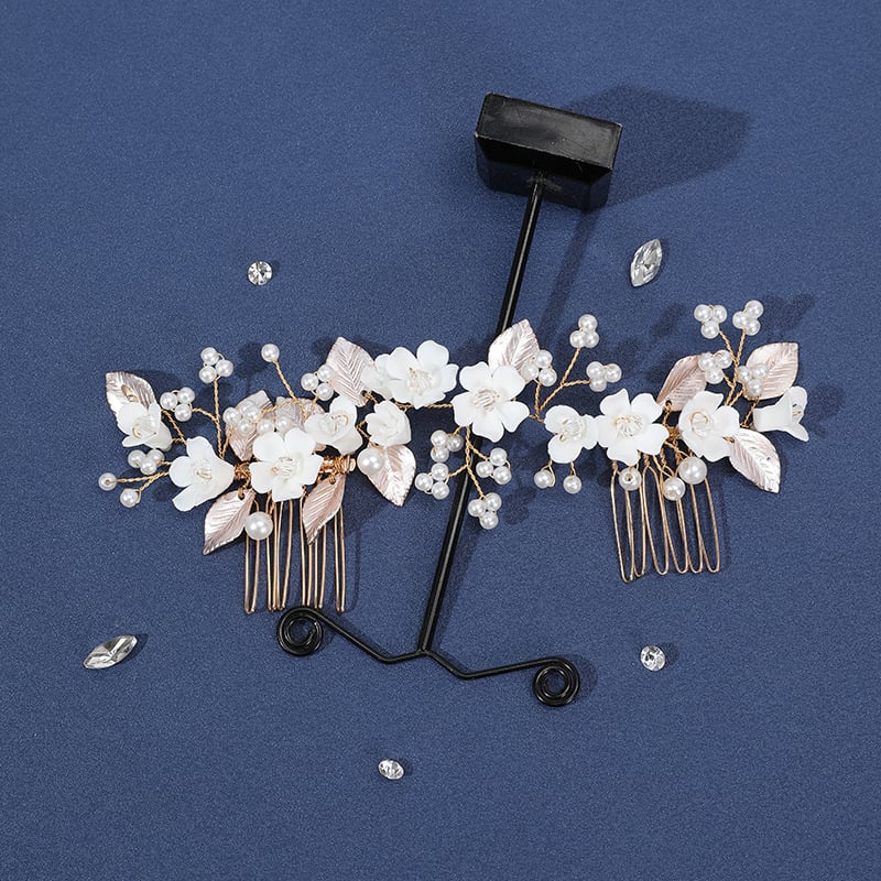 Щипка за коса във форма на цвете от сплав с перли и кристали, електроплатена ръчна изработка, подходяща за сватба