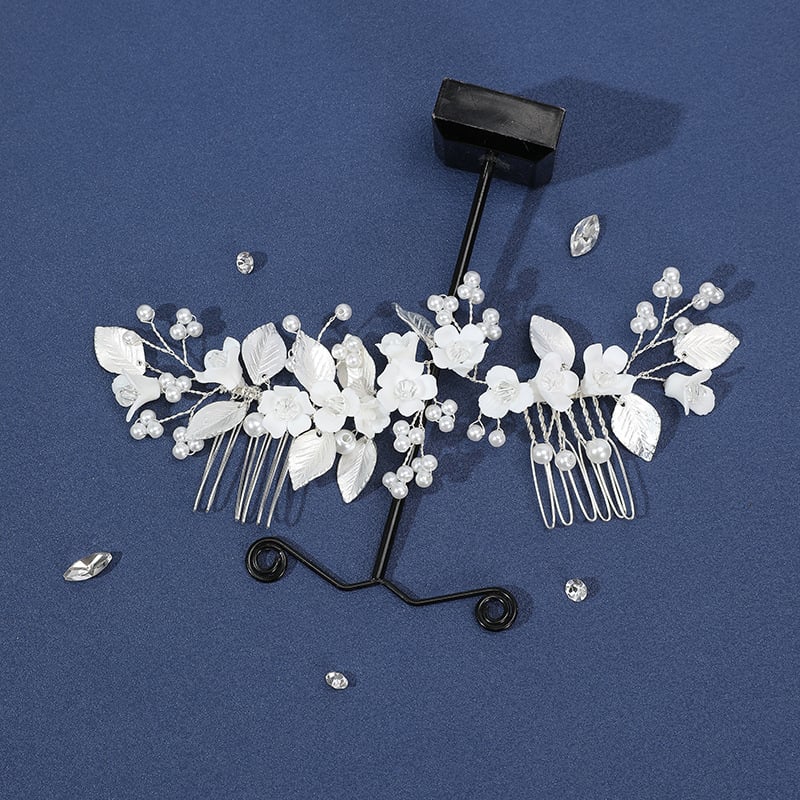 Щипка за коса във форма на цвете от сплав с перли и кристали, електроплатена ръчна изработка, подходяща за сватба