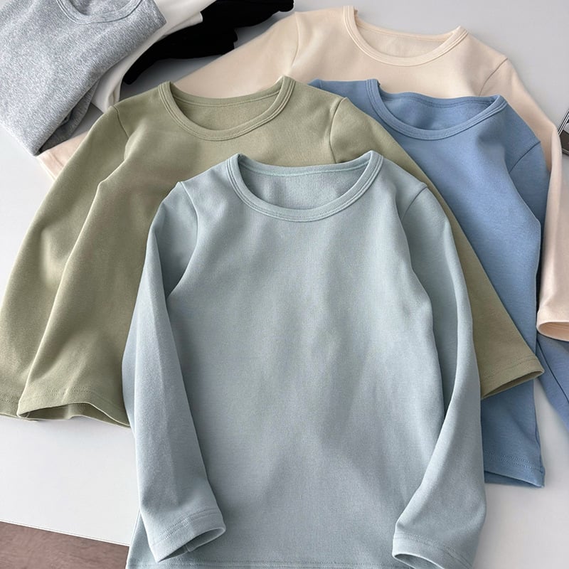 Vaikų marškinėliai su ilgomis rankovėmis iš medvilnės su apvaliu kaklu, vieno atspalvio modelis, švelnus audinys, 95% medvilnė 5% elastanas, tinkamas 0–1 metų amžiui