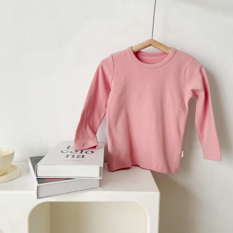 Vaikų marškinėliai su ilgomis rankovėmis iš medvilnės su apvaliu kaklu, vieno atspalvio modelis, švelnus audinys, 95% medvilnė 5% elastanas, tinkamas 0–1 metų amžiui