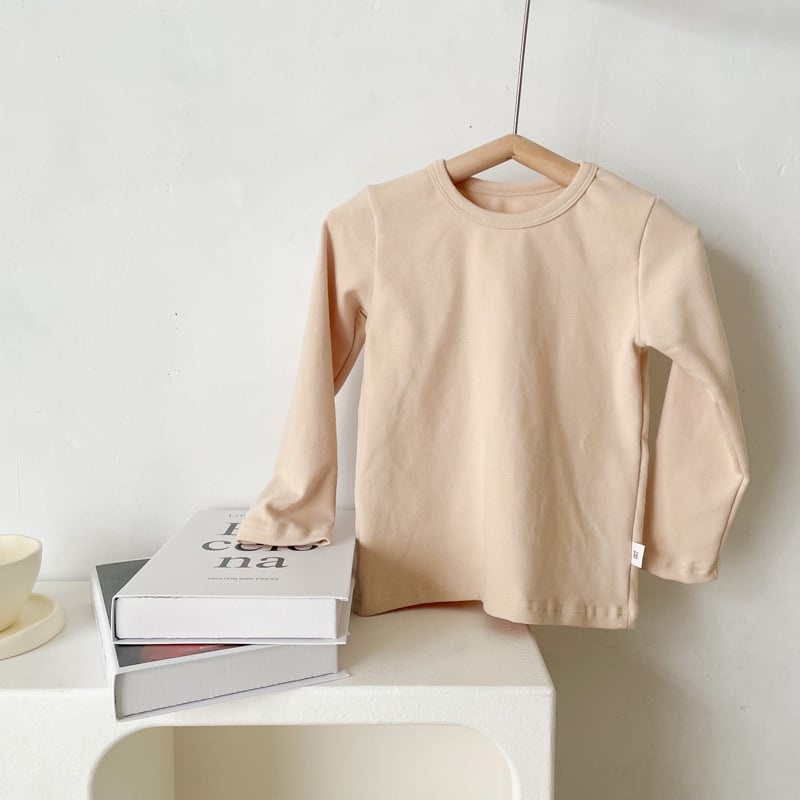 Vaikų marškinėliai su ilgomis rankovėmis iš medvilnės su apvaliu kaklu, vieno atspalvio modelis, švelnus audinys, 95% medvilnė 5% elastanas, tinkamas 0–1 metų amžiui