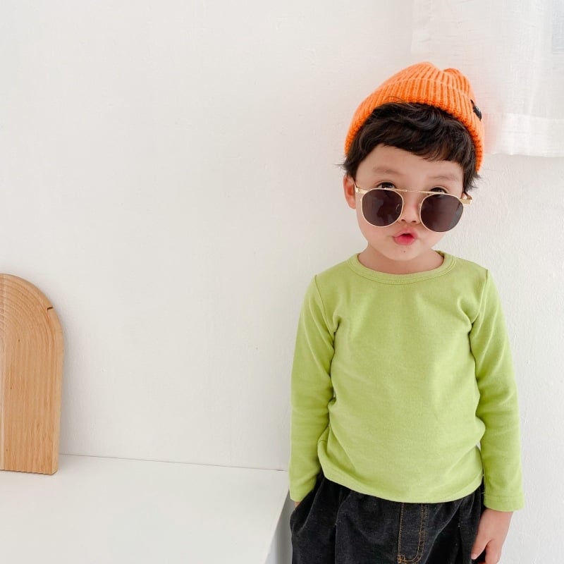 Vaikų marškinėliai su ilgomis rankovėmis iš medvilnės su apvaliu kaklu, vieno atspalvio modelis, švelnus audinys, 95% medvilnė 5% elastanas, tinkamas 0–1 metų amžiui