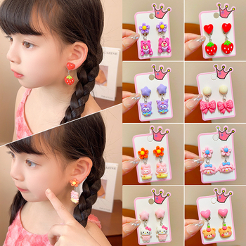 Bērnu auskari ar klipu bez caurumiem — jautrs princeses zīmējums meitenēm, pavasaris 2024