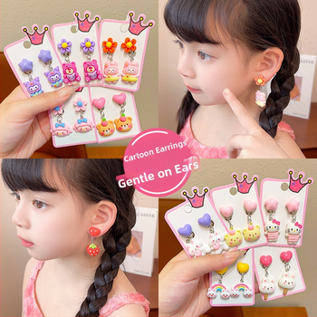 Bērnu auskari ar klipu bez caurumiem — jautrs princeses zīmējums meitenēm, pavasaris 2024