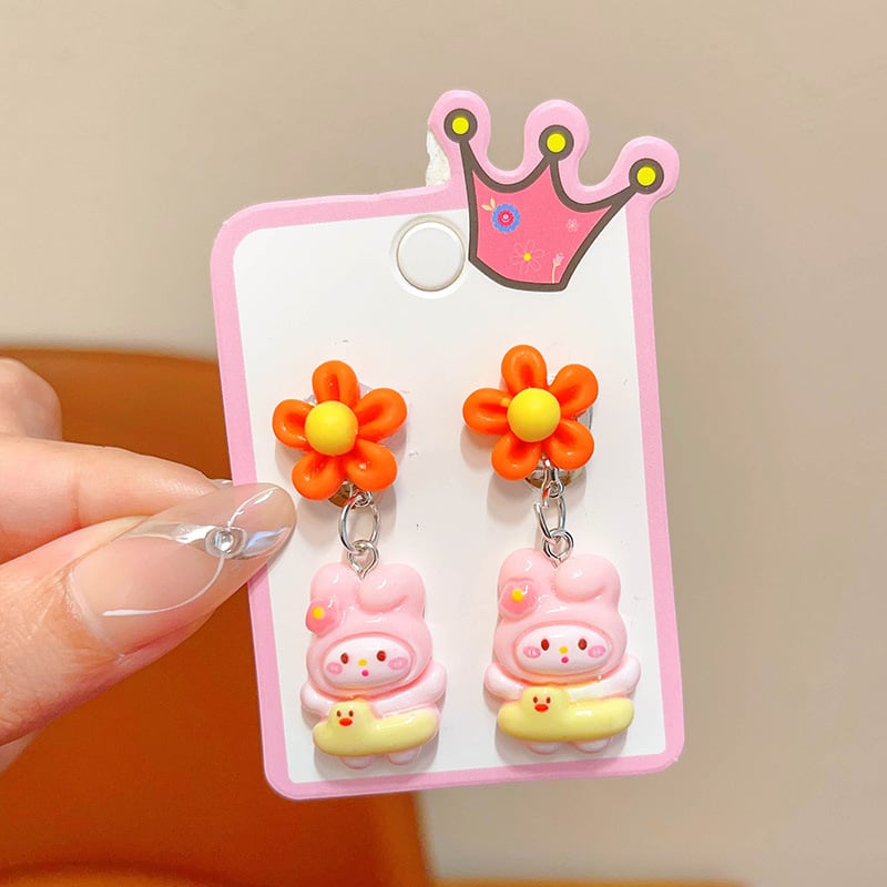 Bērnu auskari ar klipu bez caurumiem — jautrs princeses zīmējums meitenēm, pavasaris 2024