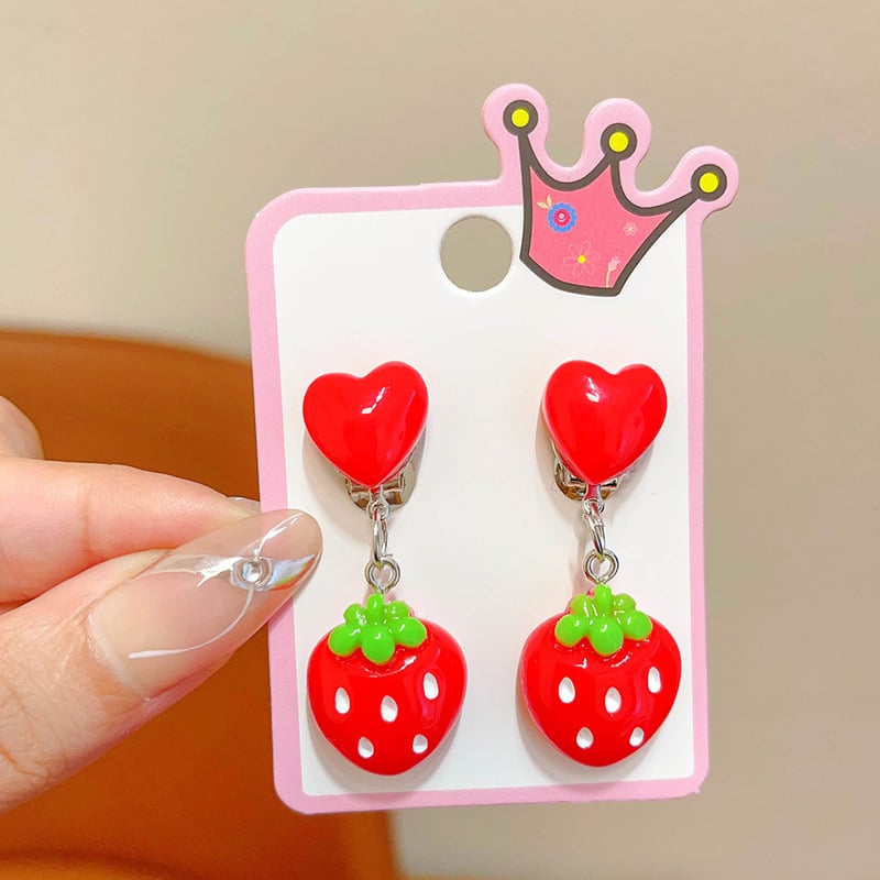 Bērnu auskari ar klipu bez caurumiem — jautrs princeses zīmējums meitenēm, pavasaris 2024