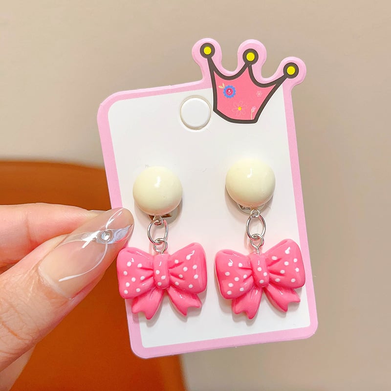 Bērnu auskari ar klipu bez caurumiem — jautrs princeses zīmējums meitenēm, pavasaris 2024