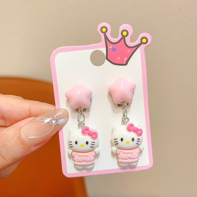 Bērnu auskari ar klipu bez caurumiem — jautrs princeses zīmējums meitenēm, pavasaris 2024