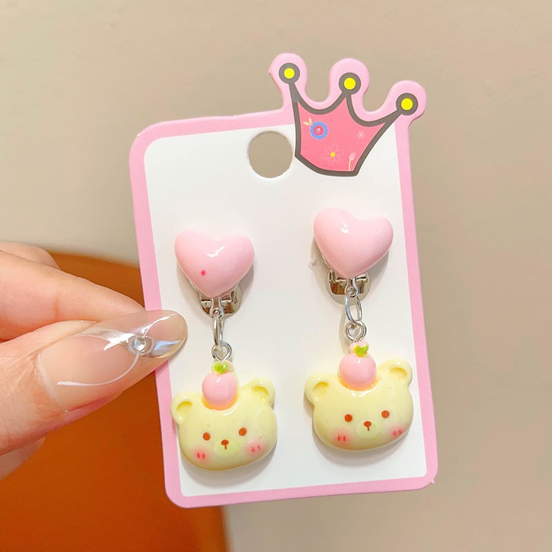 Bērnu auskari ar klipu bez caurumiem — jautrs princeses zīmējums meitenēm, pavasaris 2024