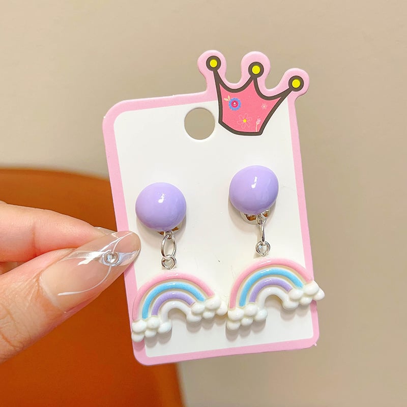 Bērnu auskari ar klipu bez caurumiem — jautrs princeses zīmējums meitenēm, pavasaris 2024