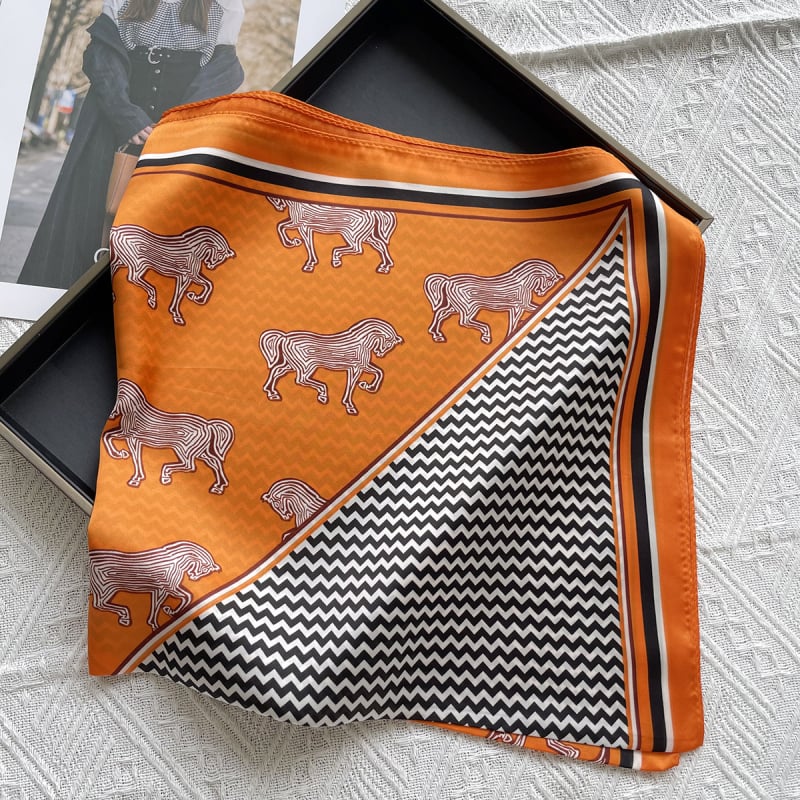 Szatén négyszögletes kendő vintage mintával, poliészter anyag (≥96%), üzleti városi stílus