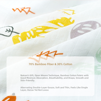 Kūdikio susiuvimo skraistė iš bambuko pluošto ir medvilnės, vasariška lengva, 70% bambuko, 30% medvilnės, karikatūrinis raštas, tinkama kūdikiams ir 1–3 metų vaikams