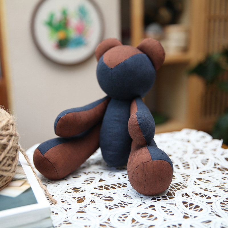 Kit patchwork pentru cusătură încrucișată: păpușă ursuleț — material din bumbac și in, motiv desen animat, broderie pe pânză, potrivit pentru dormitor, spațiu de studiu sau camera copiilor