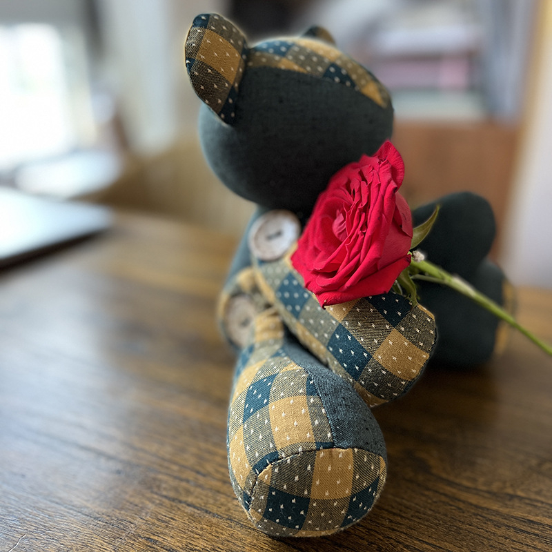 Kit patchwork pentru cusătură încrucișată: păpușă ursuleț — material din bumbac și in, motiv desen animat, broderie pe pânză, potrivit pentru dormitor, spațiu de studiu sau camera copiilor