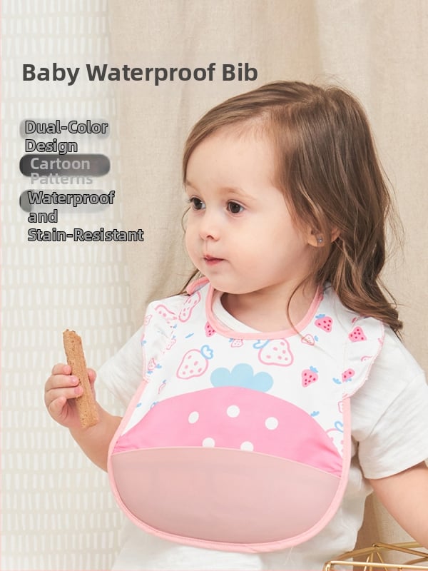 Kūdikių seilinukas – vandeniui atsparus, maisto kokybės silikonas, poliesterio audinys, karikatūrų raštas, tinkamas kūdikiams ir mažiems vaikams (0–3 metų)