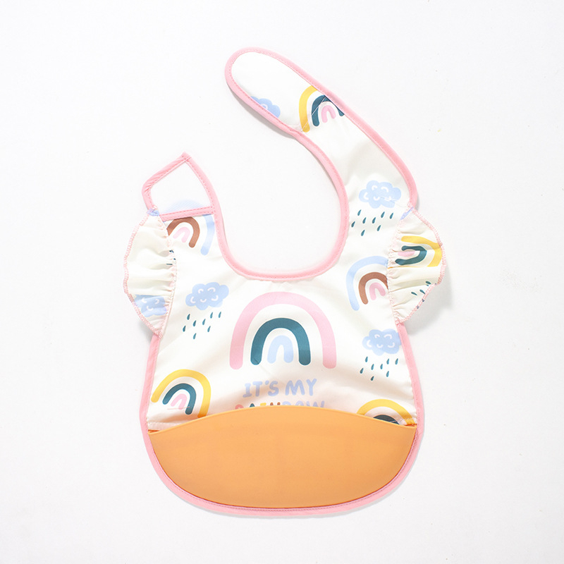 Kūdikių seilinukas – vandeniui atsparus, maisto kokybės silikonas, poliesterio audinys, karikatūrų raštas, tinkamas kūdikiams ir mažiems vaikams (0–3 metų)