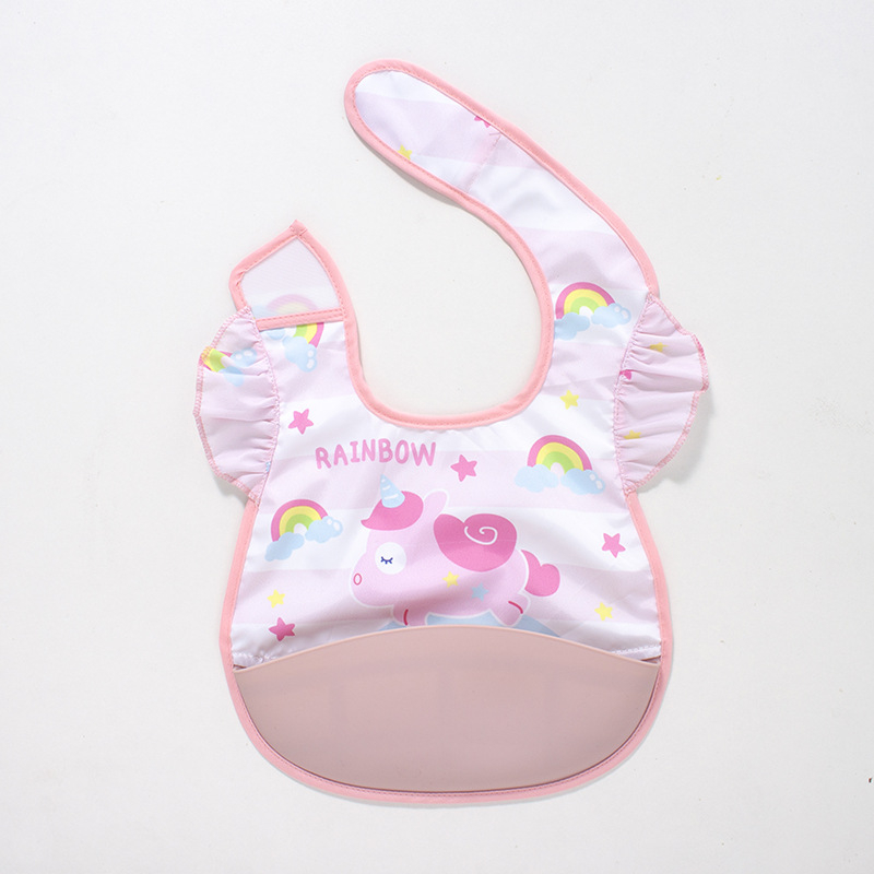 Kūdikių seilinukas – vandeniui atsparus, maisto kokybės silikonas, poliesterio audinys, karikatūrų raštas, tinkamas kūdikiams ir mažiems vaikams (0–3 metų)