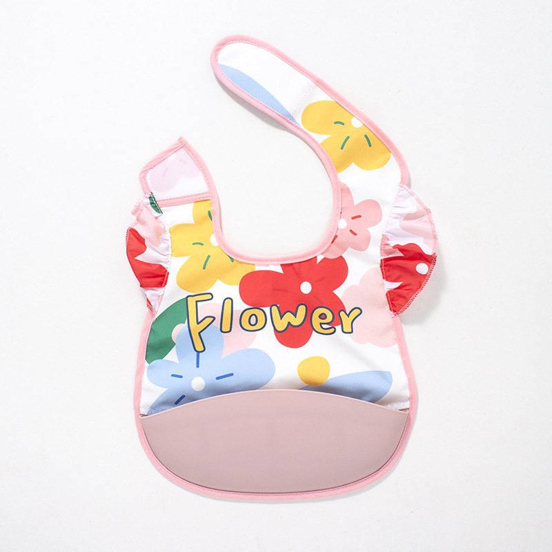 Kūdikių seilinukas – vandeniui atsparus, maisto kokybės silikonas, poliesterio audinys, karikatūrų raštas, tinkamas kūdikiams ir mažiems vaikams (0–3 metų)