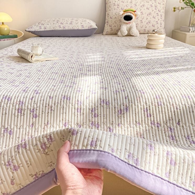 Tryjų dalių lovos užtiesalo komplektas, kvilijuotas, priešslydimo dizainas, dryžių raštas, poliesterio pluoštas, reaktyvus dažymas, abipusis