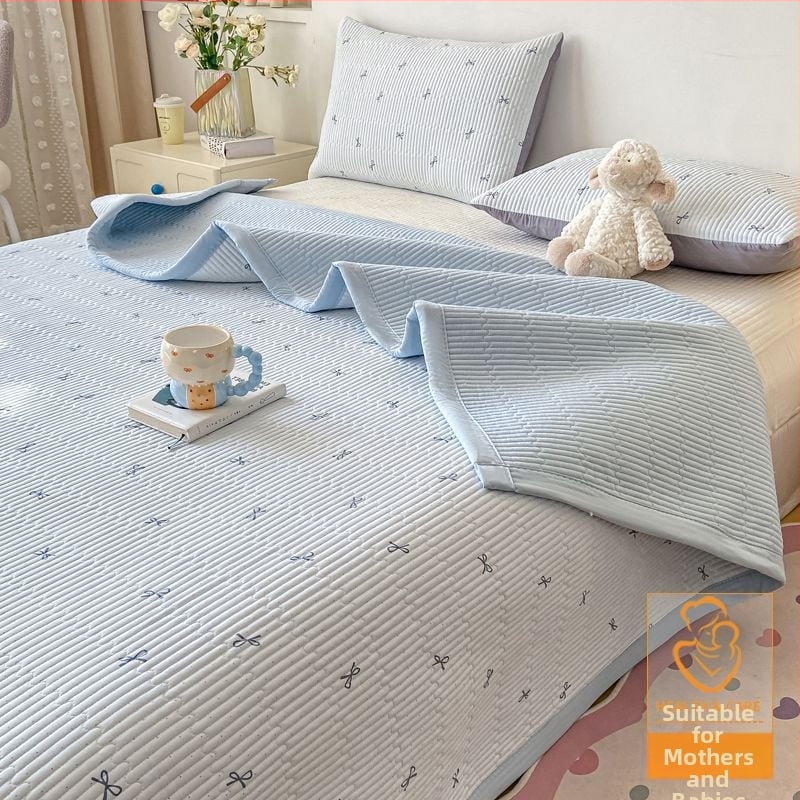Tryjų dalių lovos užtiesalo komplektas, kvilijuotas, priešslydimo dizainas, dryžių raštas, poliesterio pluoštas, reaktyvus dažymas, abipusis