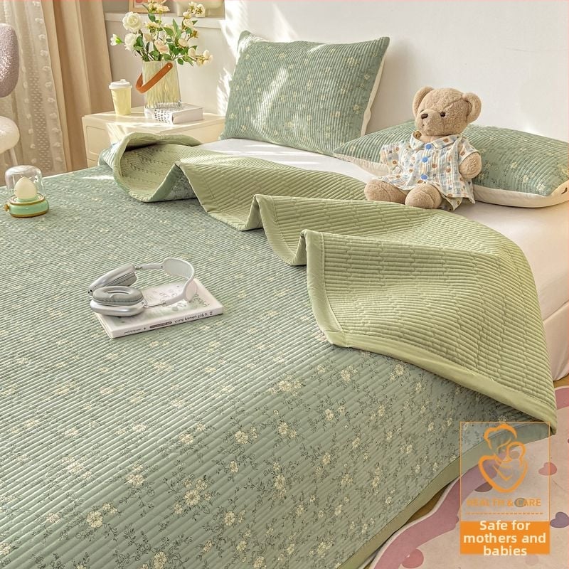 Tryjų dalių lovos užtiesalo komplektas, kvilijuotas, priešslydimo dizainas, dryžių raštas, poliesterio pluoštas, reaktyvus dažymas, abipusis