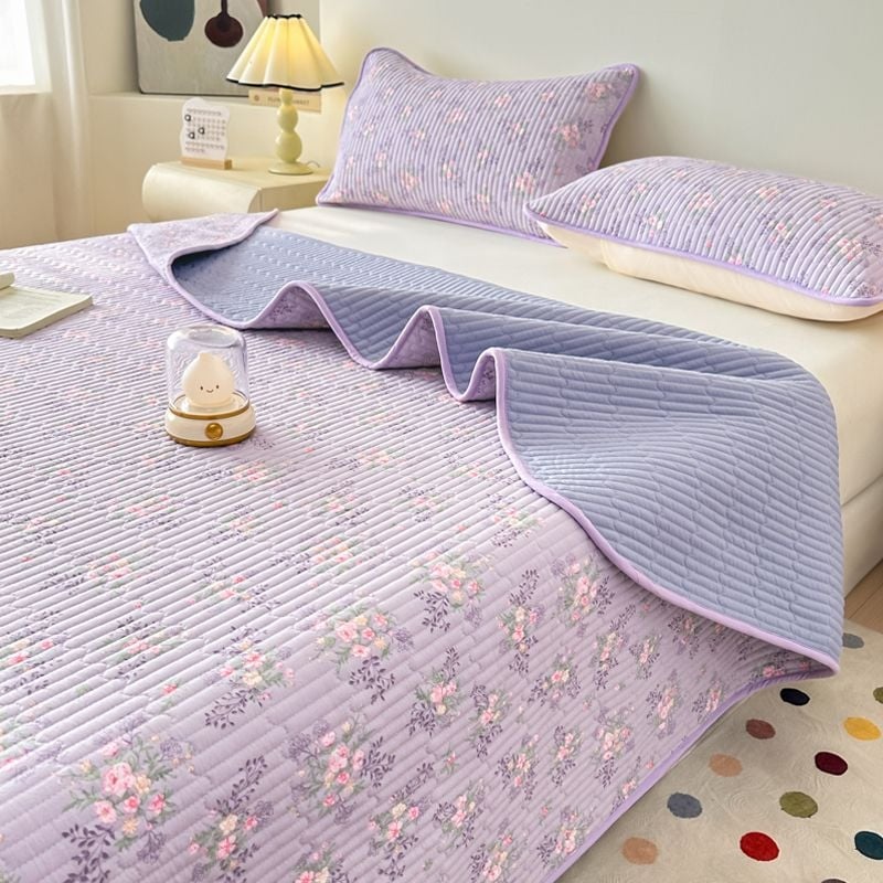 Tryjų dalių lovos užtiesalo komplektas, kvilijuotas, priešslydimo dizainas, dryžių raštas, poliesterio pluoštas, reaktyvus dažymas, abipusis