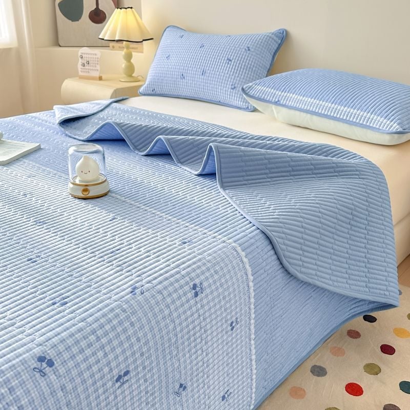Tryjų dalių lovos užtiesalo komplektas, kvilijuotas, priešslydimo dizainas, dryžių raštas, poliesterio pluoštas, reaktyvus dažymas, abipusis
