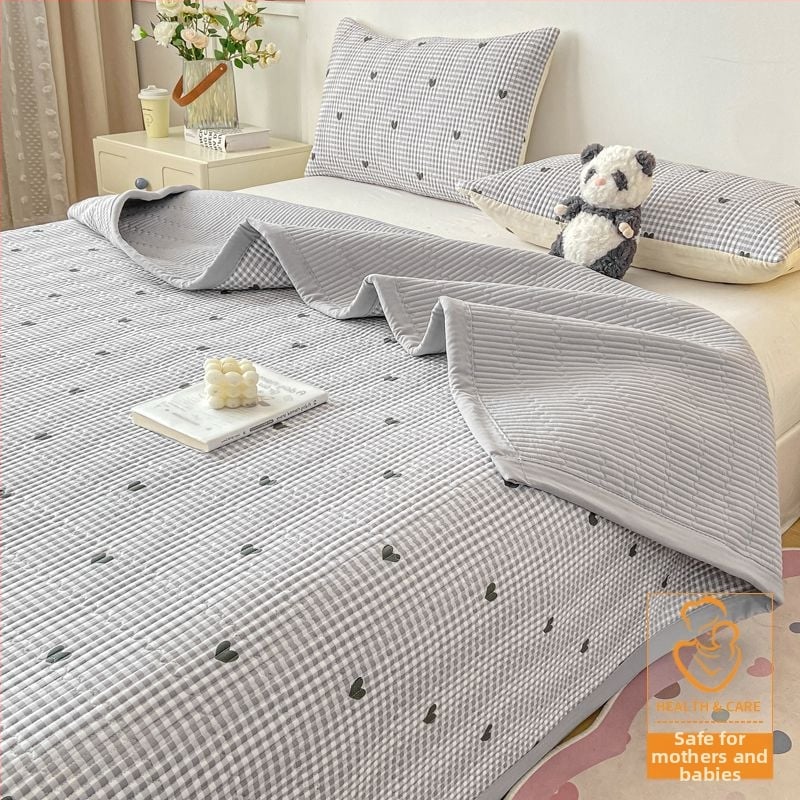 Tryjų dalių lovos užtiesalo komplektas, kvilijuotas, priešslydimo dizainas, dryžių raštas, poliesterio pluoštas, reaktyvus dažymas, abipusis