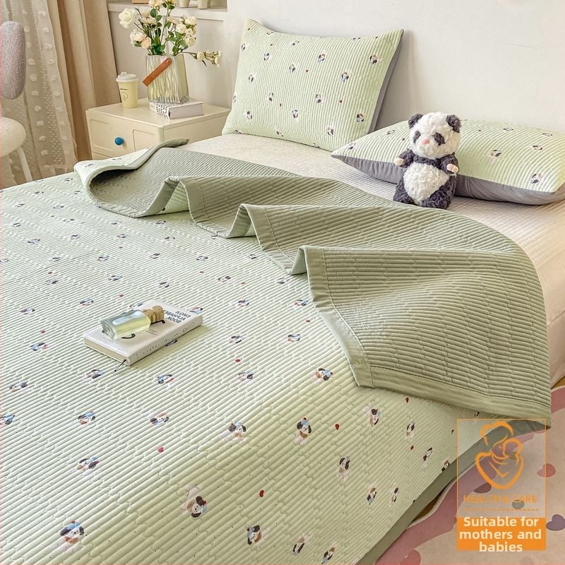 Tryjų dalių lovos užtiesalo komplektas, kvilijuotas, priešslydimo dizainas, dryžių raštas, poliesterio pluoštas, reaktyvus dažymas, abipusis