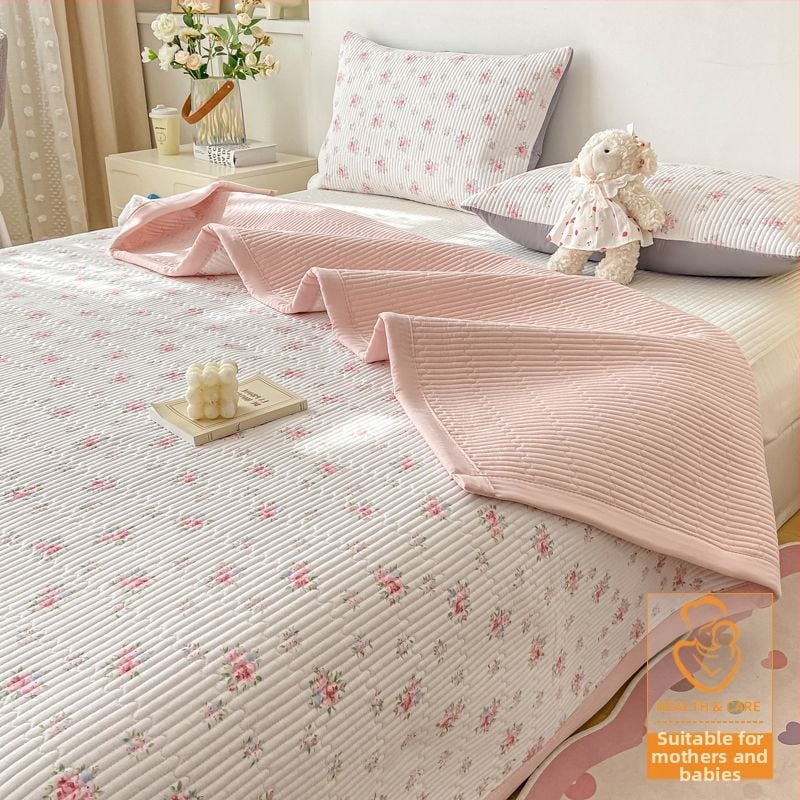 Tryjų dalių lovos užtiesalo komplektas, kvilijuotas, priešslydimo dizainas, dryžių raštas, poliesterio pluoštas, reaktyvus dažymas, abipusis